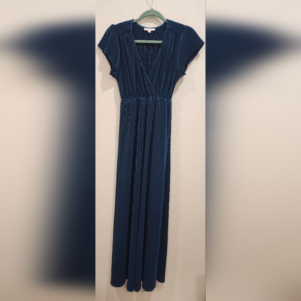 Baltic Born Deep Teal Blue Velvet Maxi Dress - Picture 4 of 5